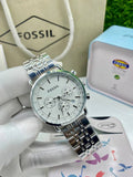 Fossil Boyfriend Chronograph Silver Dial Silver Steel Strap Watch for Women - ES2198 Authentic Buy Shop Now