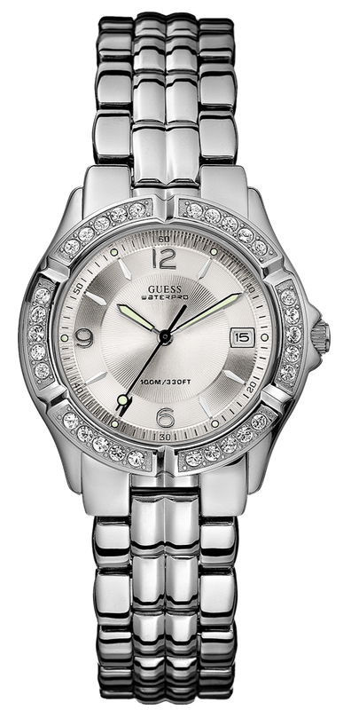Guess Water Pro Diamonds Silver Dial Silver Steel Strap Watch For Women - G75511M Authentic Buy Shop Now