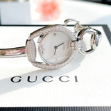 Gucci Horsebit Collection Diamonds Mother of Pearl Dial Silver Steel Strap Watch For Women - YA139505 Authentic Buy Shop Now