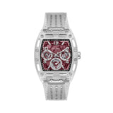 Guess Phoenix Quartz Burgundy Dial Transparent Silicone Strap Watch For Men - GW0499G9 Authentic Buy Shop Now
