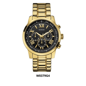 Guess Horizon Chronograph Black Dial Gold Steel Strap Watch For Men - W0379G4 Authentic Buy Shop Now