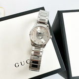Gucci G Timeless Quartz Silver Dial Silver Steel Strap Watch For Women - YA126595 Authentic Buy Shop Now