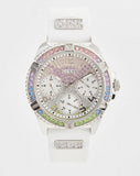 Guess Frontier Diamonds Silver Dial White Rubber Strap Watch for Women - GW0045L1 Authentic Buy Shop Now