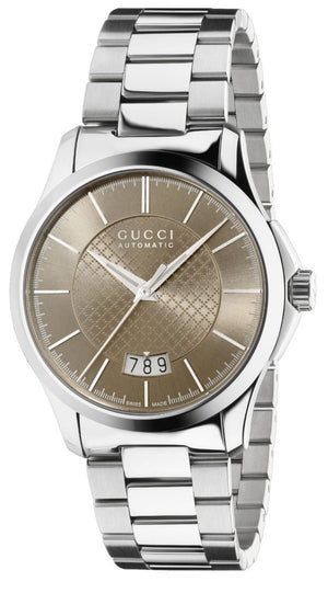 Gucci G Timeless Automatic Brown Dial Silver Steel Strap Watch For Women - YA126431A Authentic Buy Shop Now