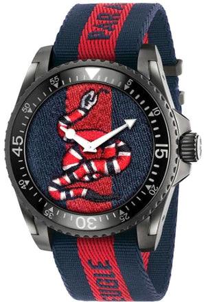 Gucci Dive Blue & Red Dial Blue & Red Nylon Strap Watch For Men - YA136214 Authentic Buy Shop Now