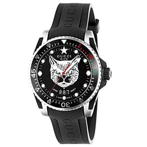 Gucci Dive Feline Black Dial Black Rubber Strap Watch For Men - YA136323 Authentic Buy Shop Now