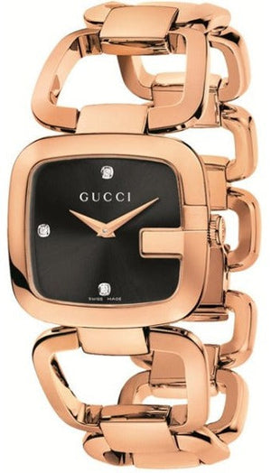 Gucci G Gucci Diamonds Black Dial Rose Gold Steel Strap Watch For Women - YA125409 Authentic Buy Shop Now