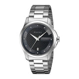Gucci G Timeless Diamonds Black Dial Silver Steel Strap Watch For Men - YA126456 Authentic Buy Shop Now