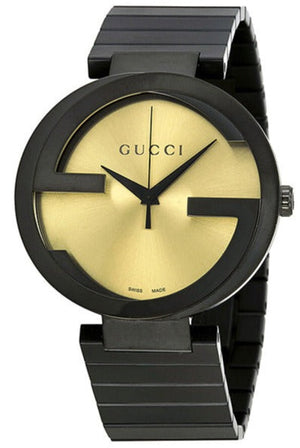 Gucci Interlocking Grammy XL Gold Dial Black Steel Strap Watch for Men - YA133209 Authentic Buy Shop Now