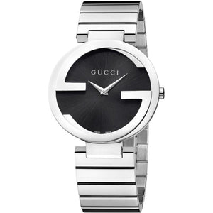 Gucci G Interlocking Black Dial Silver Steel Strap Watch For Women - YA133307 Authentic Buy Shop Now