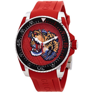 Gucci Dive Quartz Red Dial Red Rubber Strap Watch For Men - YA136315 Authentic Buy Shop Now
