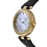 Gucci Diamantissima Quartz Mother of Pearl Dial Black Leather Strap Watch for Women - YA141404 Authentic Buy Shop Now