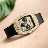 Guess Phoenix Multifunction Crystals Gold Dial Black Silicone Strap Watch For Men - GW0048G2 Authentic Buy Shop Now