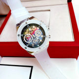 Guess Poseidon Chronograph Rainbow Dial White Silicone Strap Watch For Men - GW0425G4 Authentic Buy Shop Now