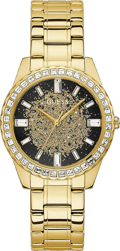 Guess Night Life Diamonds Black Dial Gold Steel Strap Watch for Women - GW0405L2 Authentic Buy Shop Now