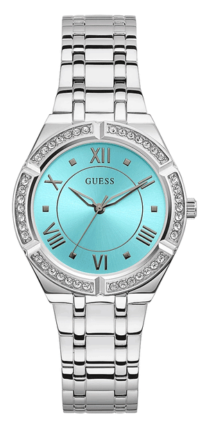 Guess Cosmo Diamonds Turquoise Dial Silver Steel Strap Watch for Women - GW0033L7 Authentic Buy Shop Now