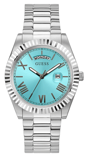 Guess Connoisseur Turquoise Dial Silver Steel Strap Watch for Men - GW0265G11 Authentic Buy Shop Now