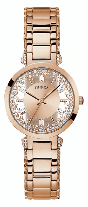 Guess Crystal Clear Rose Gold Dial Rose Gold Steel Strap Watch for Women - GW0470L3 Authentic Buy Shop Now