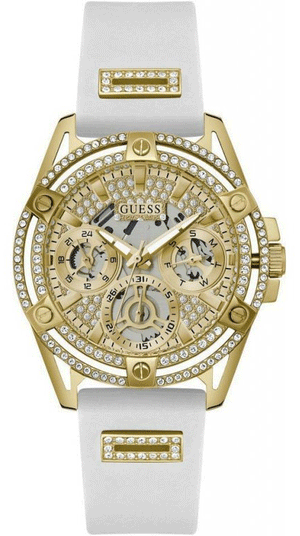 Guess Queen Quartz Gold Dial White Silicone Strap Watch For Women - GW0536L2 Authentic Buy Shop Now