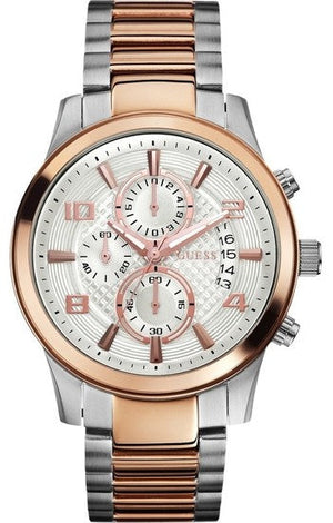Guess Exec Chronograph White Dial Two Tone Steel Strap Watch for Men - W0075G2 Authentic Buy Shop Now