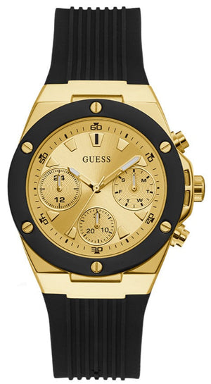 Guess Athena Gold Dial Black Rubber Strap Watch For Women - GW0030L2 Authentic Buy Shop Now