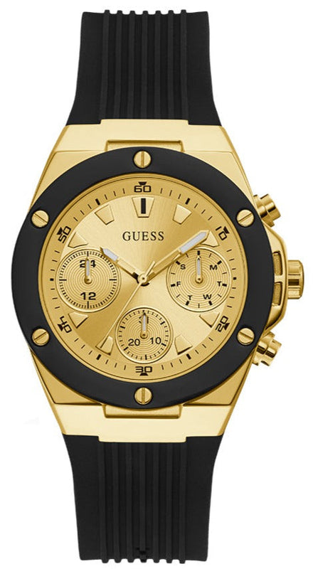 Guess Athena Gold Dial Black Rubber Strap Watch For Women - GW0030L2 Authentic Buy Shop Now