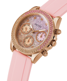 Guess Sparkling Chronograph Crystals Pink Dial Pink Silicone Strap Watch For Women - GW0032L4 Authentic Buy Shop Now