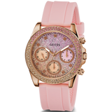 Guess Sparkling Chronograph Crystals Pink Dial Pink Silicone Strap Watch For Women - GW0032L4 Authentic Buy Shop Now