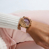 Guess Sparkling Chronograph Crystals Pink Dial Pink Silicone Strap Watch For Women - GW0032L4 Authentic Buy Shop Now
