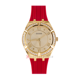 Guess Cosmo Diamonds Gold Dial Red Rubber Strap Watch for Women - GW0034L6 Authentic Buy Shop Now
