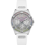 Guess Frontier Diamonds Silver Dial White Rubber Strap Watch for Women - GW0045L1 Authentic Buy Shop Now