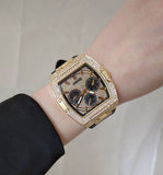 Guess Phoenix Multifunction Crystals Gold Dial Black Silicone Strap Watch For Men - GW0048G2 Authentic Buy Shop Now
