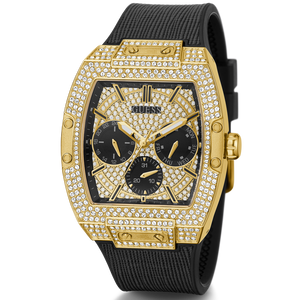Guess Phoenix Multifunction Crystals Gold Dial Black Silicone Strap Watch For Men - GW0048G2 Authentic Buy Shop Now