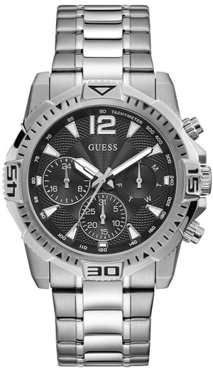 Guess Commander Chronograph Black Dial Silver Steel Strap Watch for Men - GW0056G1 Authentic Buy Shop Now