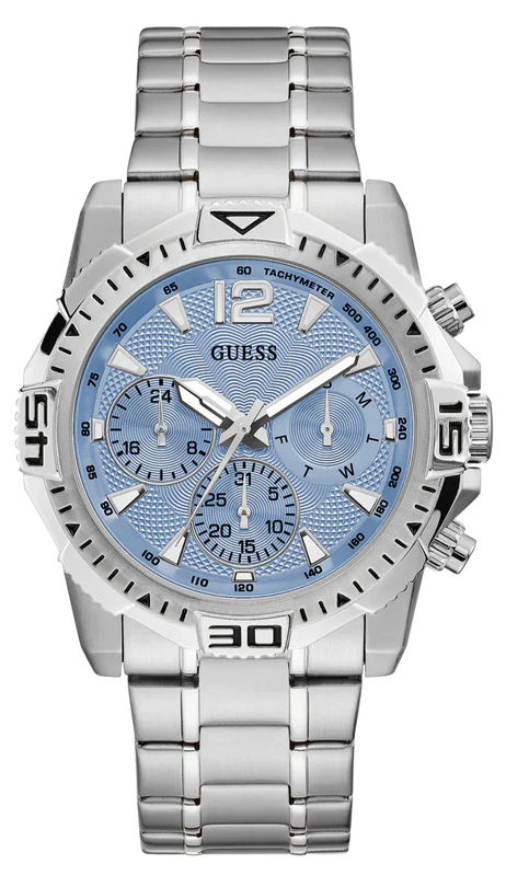 Guess Commander Chronograph Blue Dial Silver Steel Strap Watch for Men - GW0056G2 Authentic Buy Shop Now