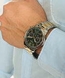 Guess Hendrix Green Dial Two Tone Steel Strap Watch For Men - GW0066G2 Authentic Buy Shop Now