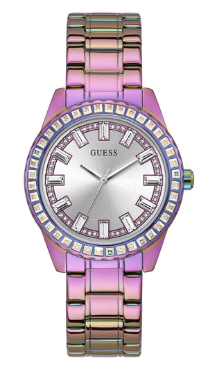Guess Sparkler Silver Dial Purple Steel Strap Watch For Women - GW0111L5 Authentic Buy Shop Now