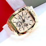 Guess Phoenix Multifunction Gold Dial White Leather Strap Watch for Men - GW0202G6 Authentic Buy Shop Now