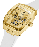 Guess Phoenix Multifunction Gold Dial White Leather Strap Watch for Men - GW0202G6 Authentic Buy Shop Now
