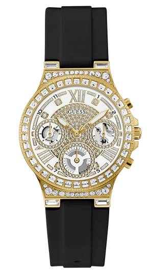 Guess Moonlight Crystals Silver Dial Black Silicone Strap Watch For Women - GW0257L1 Authentic Buy Shop Now