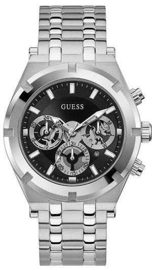 Guess Continental Black Dial Silver Steel Strap Watch for Men - GW0260G1 Authentic Buy Shop Now