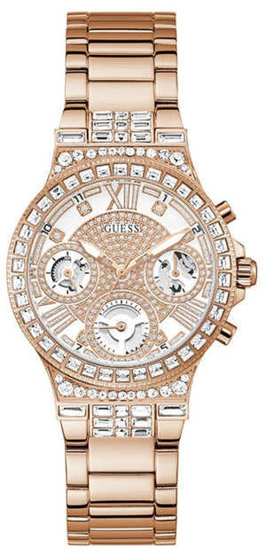 Guess Moonlight Multi Function Diamonds White Dial Rose Gold Steel Strap Watch for Women - GW0320L3 Authentic Buy Shop Now