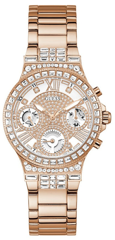 Guess Moonlight Multi Function Diamonds White Dial Rose Gold Steel Strap Watch for Women - GW0320L3 Authentic Buy Shop Now