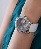 Guess Frontier Diamonds Silver Dial White Rubber Strap Watch for Women - GW0045L1 Authentic Buy Shop Now