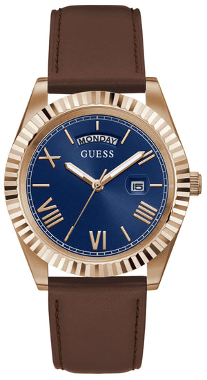 Guess Connoisseur Blue Dial Brown Leather Strap Watch For Men - GW0353G2 Authentic Buy Shop Now