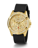 Guess Frontier Diamonds Gold Dial Black Rubber Strap Watch For Women - W1160L1 Authentic Buy Shop Now