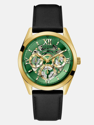 Guess Multifunction Chronograph Green Dial Black Leather Strap Watch For Men - GW0389G7 Authentic Buy Shop Now