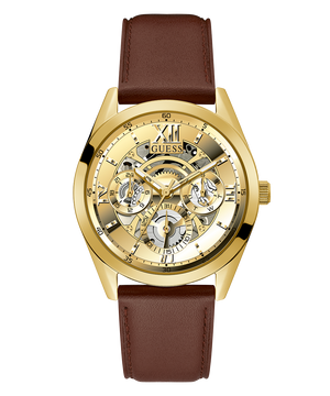 Guess Multifunction Chronograph Gold Dial Brown Leather Strap Watch For Men - GW0389G5 Authentic Buy Shop Now