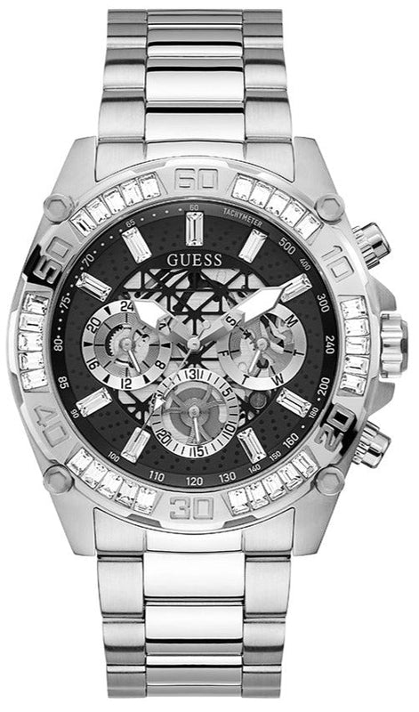 Guess Trophy Chronograph Diamonds Black Dial Silver Steel Strap Watch for Men - GW0390G1 Authentic Buy Shop Now