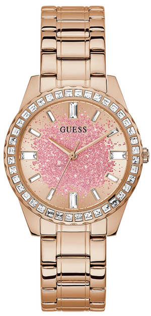 Guess Glitter Diamonds Pink Dial Rose Gold Steel Strap Watch for Women - GW0405L3 Authentic Buy Shop Now
